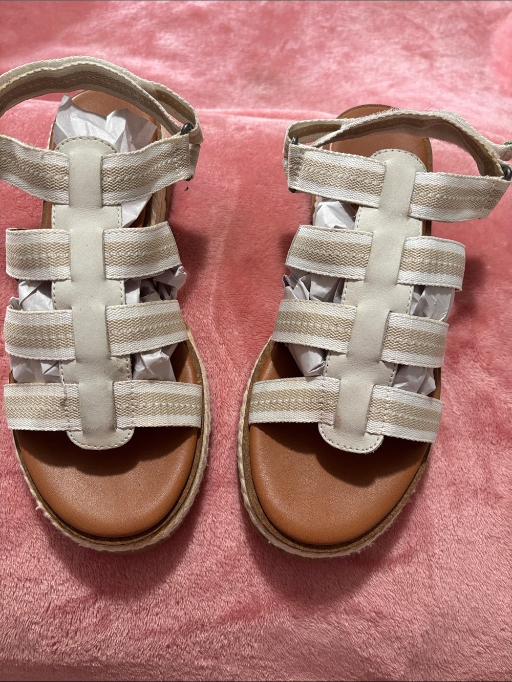 Lucky Brand Cream Canvas Wedge Sandals